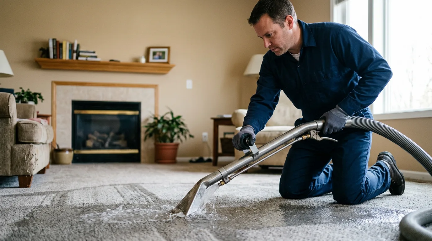 Water damage restoration technician working near Centerbrook, CT